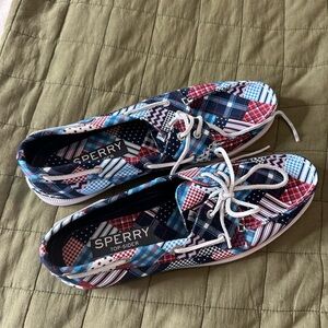 Sperry Blue and Red Patchwork Boat Shoes